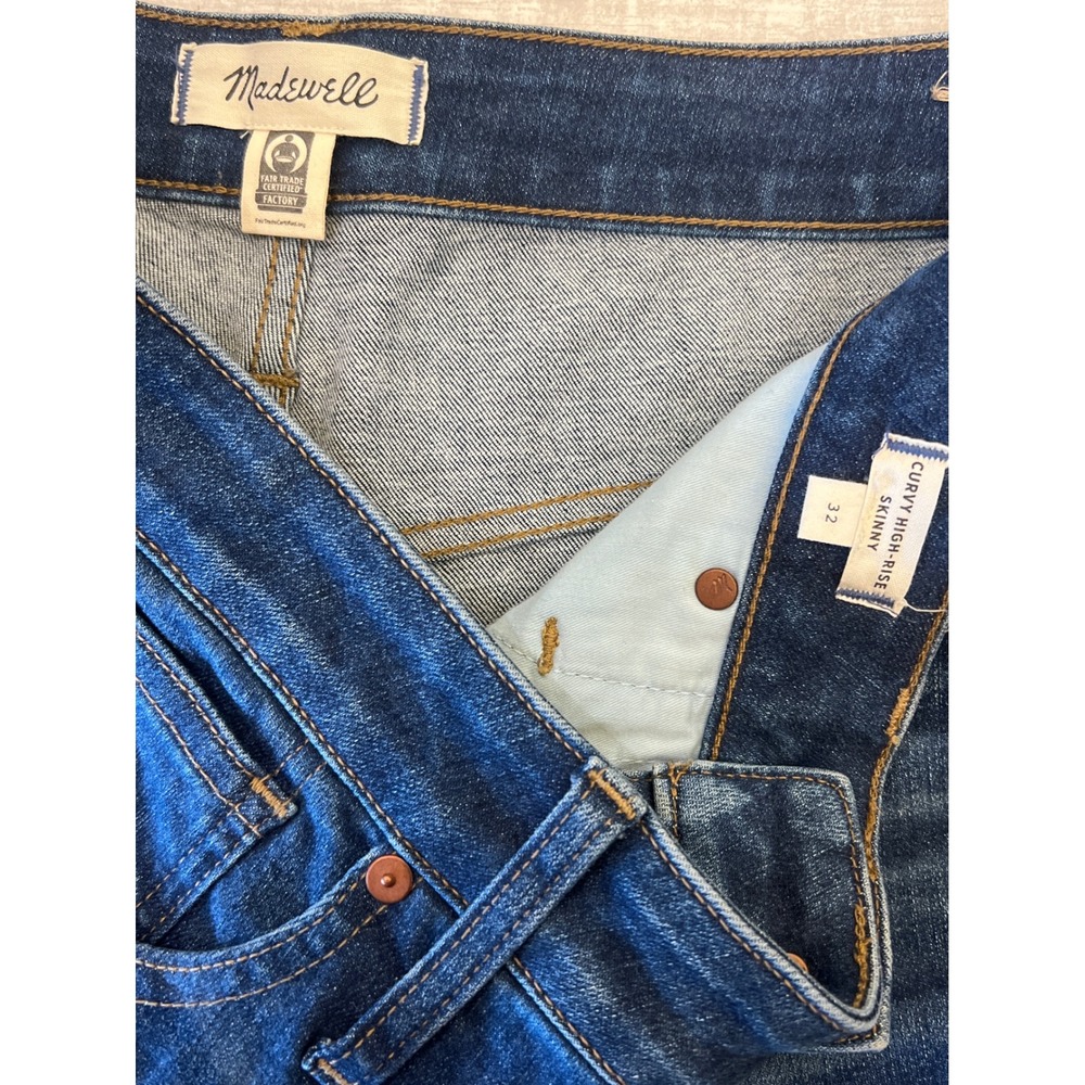 Madewell Curvy High-Rise Skinny Jeans Size 32 Dark Wash Denim Whiskered 5-Pocket